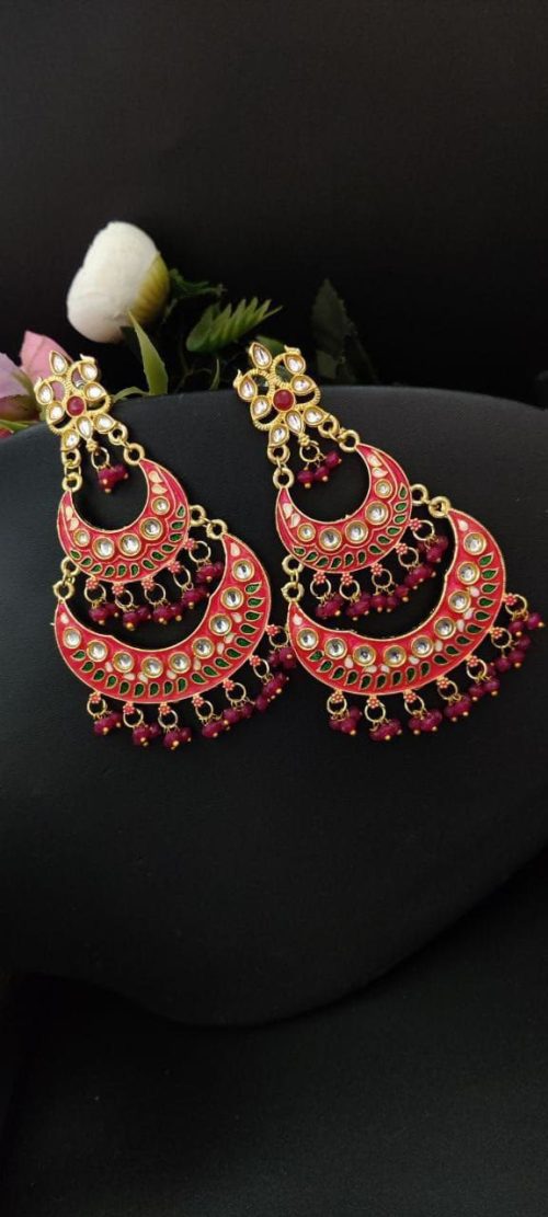 Elegant pearl Meenakaari Chandbali earrings for wedding celebrations.