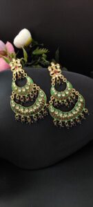 Elegant Pearl Meenakaari Beautiful Chandbali Earrings for Wedding Celebrations - color: "Green"