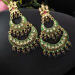 Elegant Pearl Meenakaari Beautiful Chandbali Earrings for Wedding Celebrations - "Green"