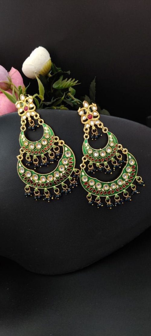 Elegant pearl Meenakaari Chandbali earrings for wedding celebrations.