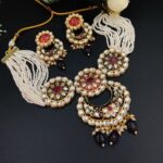 Meenakaari Bridal Necklace Set – Pearl & Stone Handmade Best Jewelry for Celebrations - "Black"