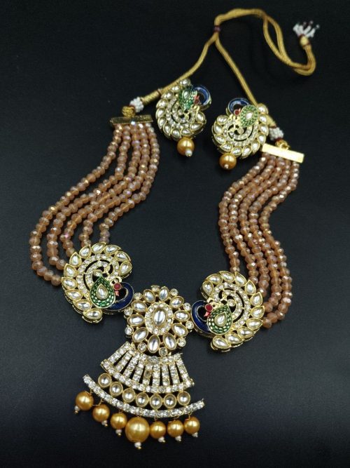 Handmade Kundan Meena stone necklace with gold finish