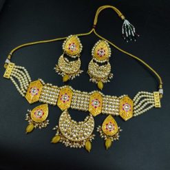 Handmade Pearl Kundan Meena Necklace for Wedding Wear
