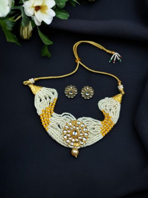 Traditional Flower Necklace with Pearl and Stone