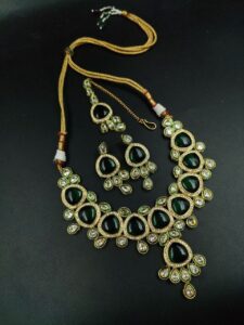 Handcrafted Beautiful Monalisa Stone Necklace with Traditional Kundan Meena Work - color: "Green"
