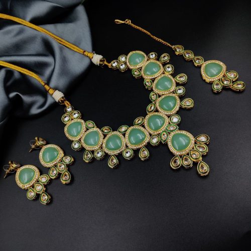 Monalisa Stone Necklace with Kundan Meena Work