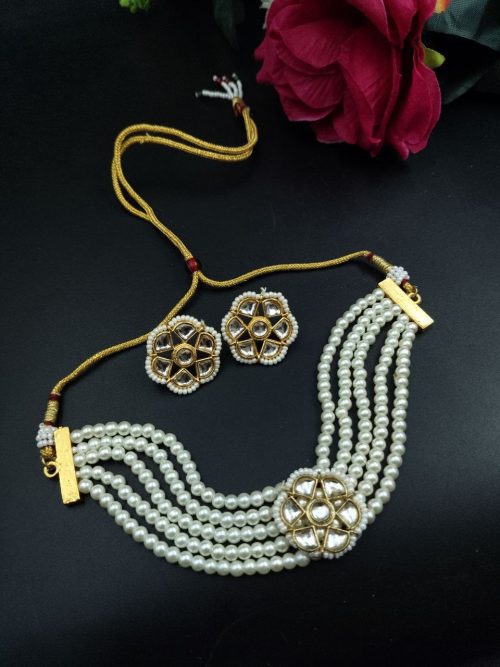 Flower Stone Kundan Meena Necklace for Ethnic Wear
