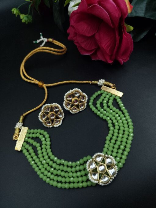 Flower Stone Kundan Meena Necklace for Ethnic Wear
