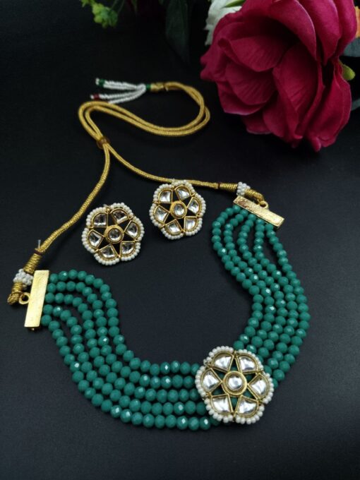 Flower Stone Kundan Meena Necklace for Ethnic Wear