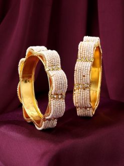 Gold Plated Bangle with Pearl Detailing