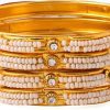 Gold Plated Bangles with Pearl Detailing for Women
