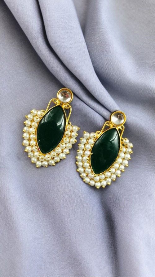 Gold plated Monalisa stone earrings with pearl detail