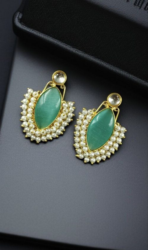 Gold plated Monalisa stone earrings with pearl detail