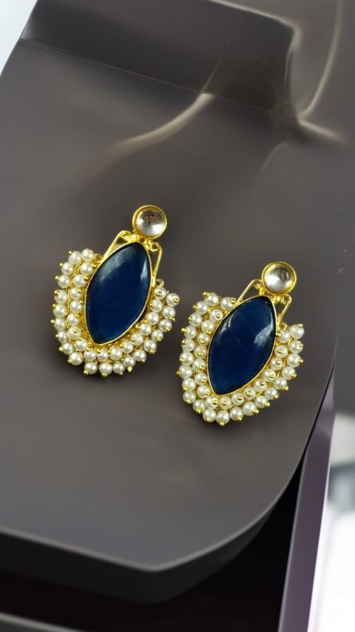 Gold plated Monalisa stone earrings with pearl detail