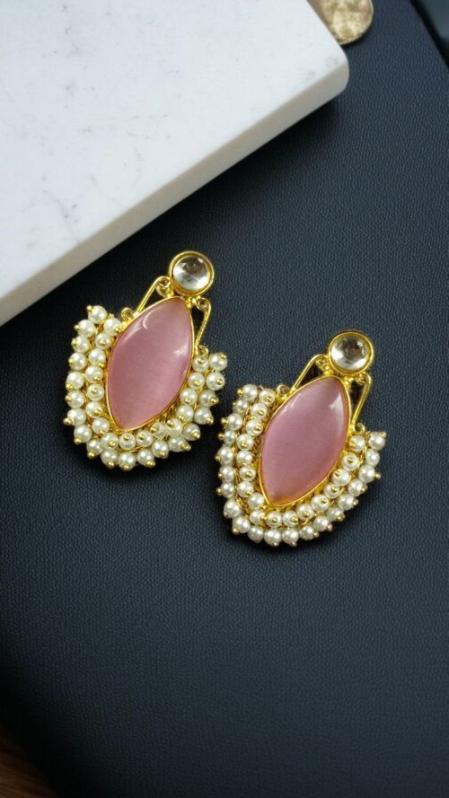 Gold plated Monalisa stone earrings with pearl detail