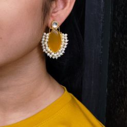 Gold plated Monalisa stone earrings with pearl detail
