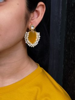 Gold plated Monalisa stone earrings with pearl detail