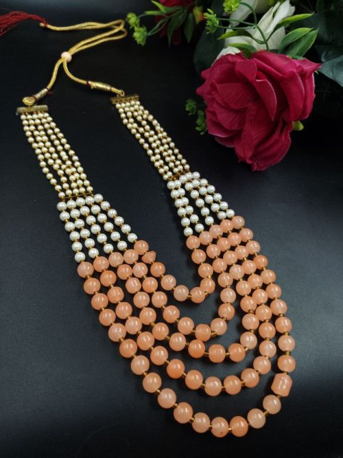 Traditional moti long necklace with kundan meena work for women