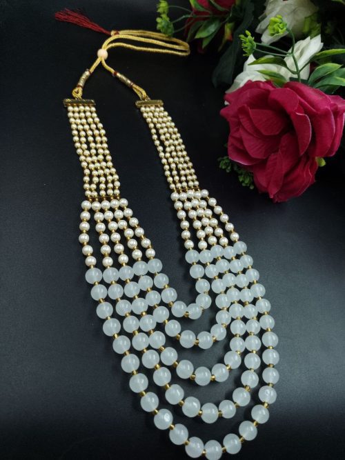Traditional moti long necklace with kundan meena work for women