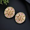 Ethnic Meenakari short earrings with stone and pearl detailing
