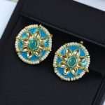 Best Ethnic Meenakari Short Earrings with Stone and Pearl Detailing for Daily Wear - "Aqua"