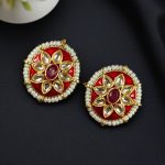 Best Ethnic Meenakari Short Earrings with Stone and Pearl Detailing for Daily Wear - "Red"