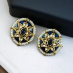 Best Ethnic Meenakari Short Earrings with Stone and Pearl Detailing for Daily Wear - "Blue"