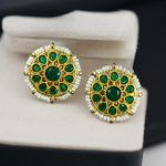 Stylish Kundan Meena Unique Stud Earrings with Gold Plating Stone and Pearl Detailing - "Green"
