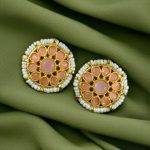 Stylish Kundan Meena Unique Stud Earrings with Gold Plating Stone and Pearl Detailing - "Baby PInk"