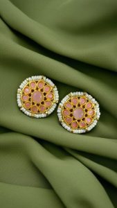 Stylish Kundan Meena Unique Stud Earrings with Gold Plating Stone and Pearl Detailing - color: "Baby PInk"