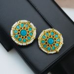 Stylish Kundan Meena Unique Stud Earrings with Gold Plating Stone and Pearl Detailing - "Aqua"