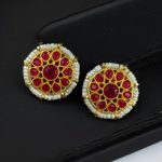 Stylish Kundan Meena Unique Stud Earrings with Gold Plating Stone and Pearl Detailing - "Pink"