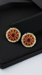 Stylish Kundan Meena Unique Stud Earrings with Gold Plating Stone and Pearl Detailing - color: "Pink"
