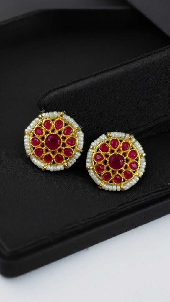 Bulk 1234 Stylish Kundan Meena Unique Stud Earrings with Gold Plating Stone and Pearl Detailing - "Pink"
