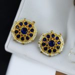 Stylish Kundan Meena Unique Stud Earrings with Gold Plating Stone and Pearl Detailing - "Blue"