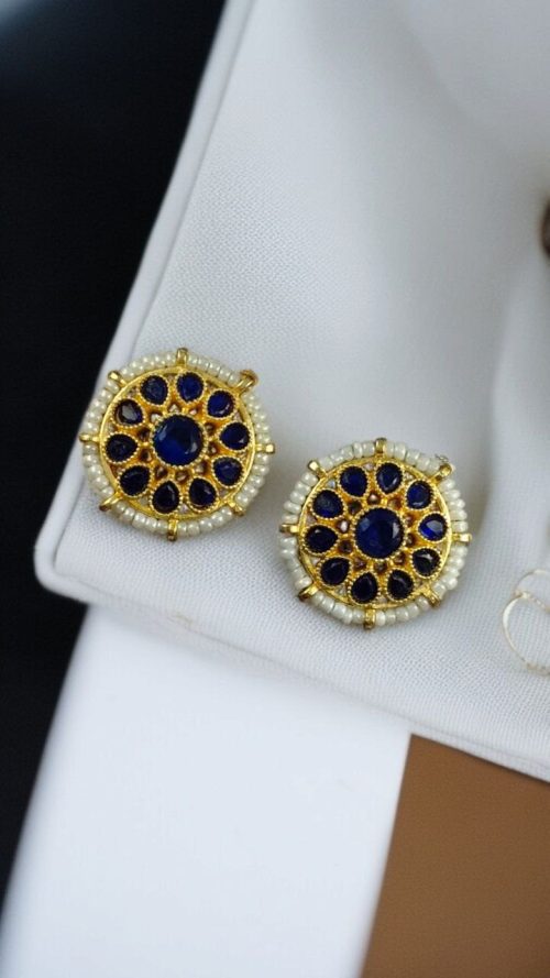 Stylish Kundan Meena gold plated stud earrings with stone and pearl detailing