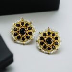 Stylish Kundan Meena Unique Stud Earrings with Gold Plating Stone and Pearl Detailing - "Black"