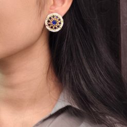 Stylish Kundan Meena Unique Stud Earrings with Gold Plating Stone and Pearl Detailing