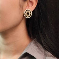 Ethnic Meenakari short earrings with stone and pearl detailing