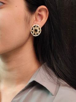 Ethnic Meenakari short earrings with stone and pearl detailing