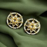 Traditional Flower Design Earrings | Kundan Meena with Unique Pearl Detailing - "Black"