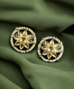 Traditional Kundan Meena flower earrings with pearl detailing