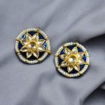 Traditional Flower Design Earrings | Kundan Meena with Unique Pearl Detailing - "Blue"
