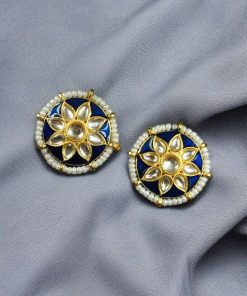 Traditional Kundan Meena flower earrings with pearl detailing