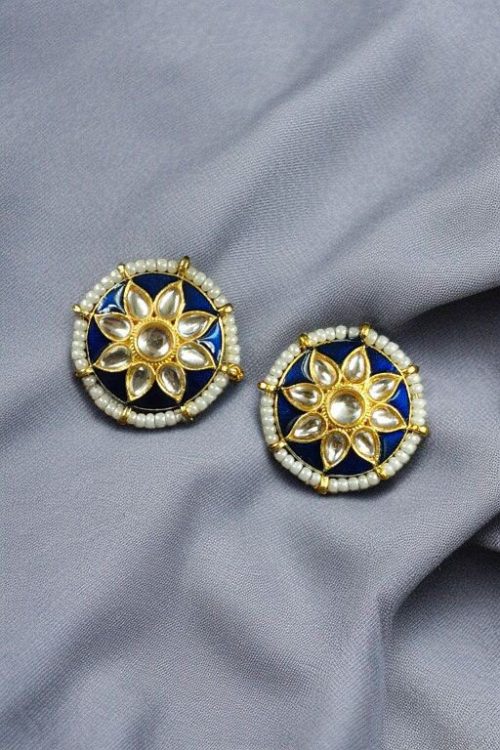 Traditional Kundan Meena flower earrings with pearl detailing
