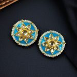 Traditional Flower Design Earrings | Kundan Meena with Unique Pearl Detailing - "Aqua"