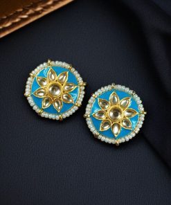 Traditional Kundan Meena flower earrings with pearl detailing
