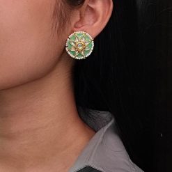 Traditional Kundan Meena flower design earrings with pearl detailing