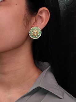 Traditional Kundan Meena flower design earrings with pearl detailing