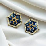 Lightweight Stud Kundan Meena Earrings | Daily Wear with Beautiful Pearl Work - "Blue"